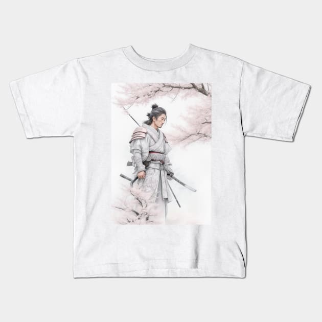 Samurai under the Sakura Kids T-Shirt by Rustic Portal